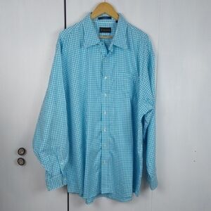 Allen Edmonds Blue/ White Checkered Shirt Longsleeve Pocket Dress Shirt Sz.3X